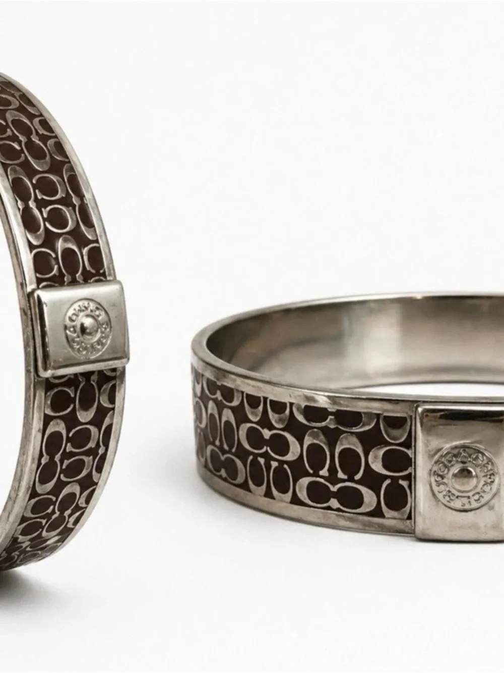 Coach Brown and Silver Signature Cuff Bracelets